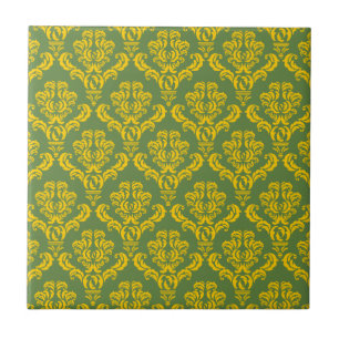 Französischer Empire-Damask in Gelb und Palmgrün Fliese