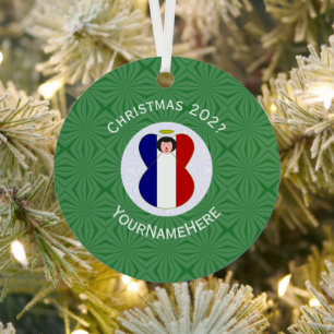 Französischer Engel Weihnachtsflagge Personalisier Ornament Aus Metall