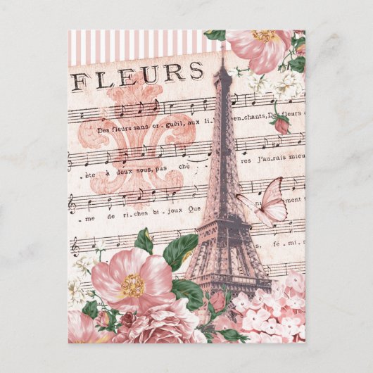 Französischer Fleur Eiffel Tower Collage Pink Postkarte (Vorderseite)
