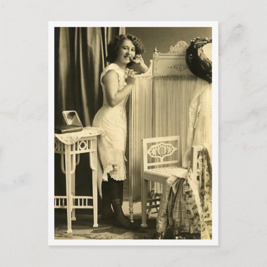 Französischer Flirt - Vintager Pinup Postkarte (Vorderseite)