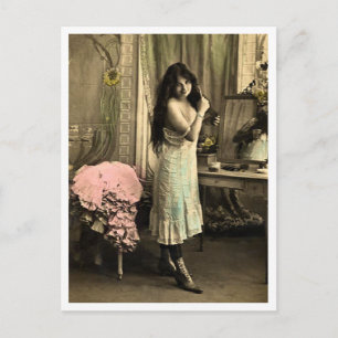 Französischer Flirt - Vintager Pinup Postkarte