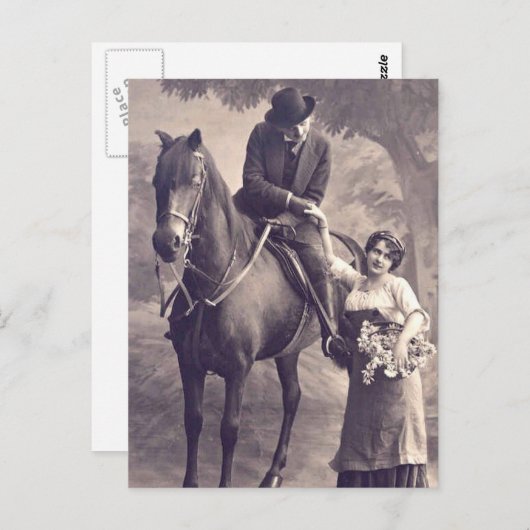 Französischer Flirt - Vintages Romantisches Pferd Postkarte (Vorne/Hinten)