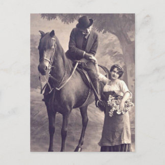 Französischer Flirt - Vintages Romantisches Pferd Postkarte