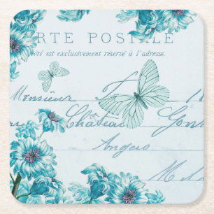 Französischer floraler Vintage-Untersetzer mit Sch Rechteckiger Pappuntersetzer