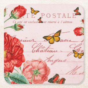 Französischer floraler Vintage-Untersetzer mit Sch Rechteckiger Pappuntersetzer