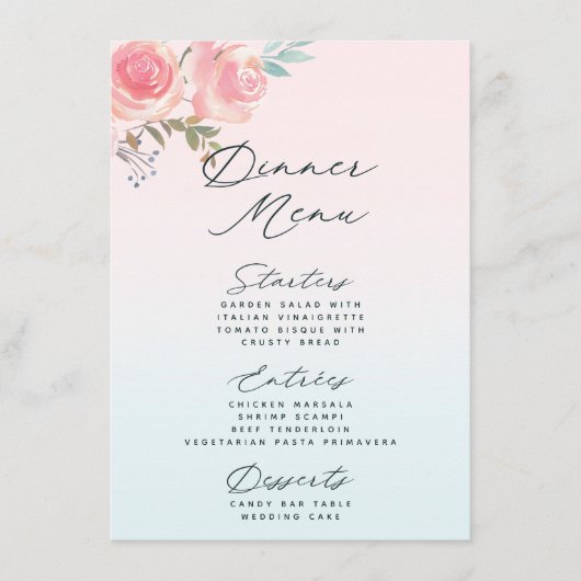 Französischer Garten Blumen Peony 3 Course Abendes Menükarte (Vorderseite)