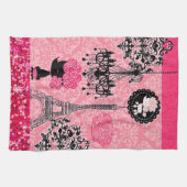 Französischer Girly Eiffelturm, Welpe u. Damast Handtuch (Horizontal)