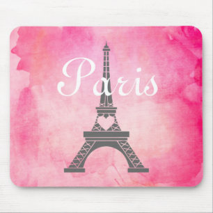 Französischer Girly rosa Aquarell-Paris-Eiffeltur Mousepad