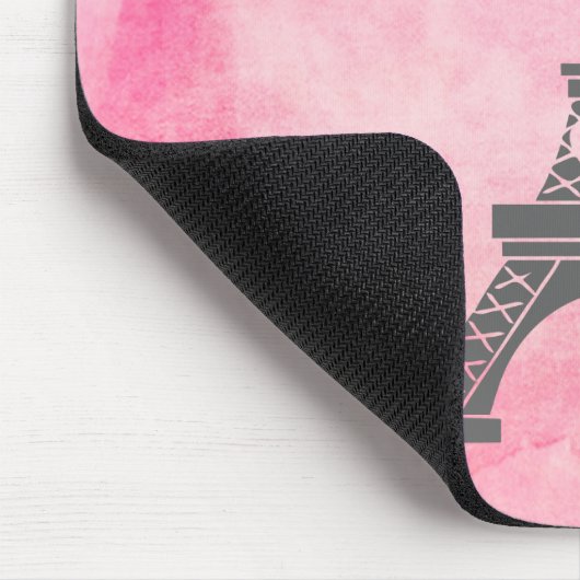 Französischer Girly rosa Aquarell-Paris-Eiffelturm Mousepad (Ecke)