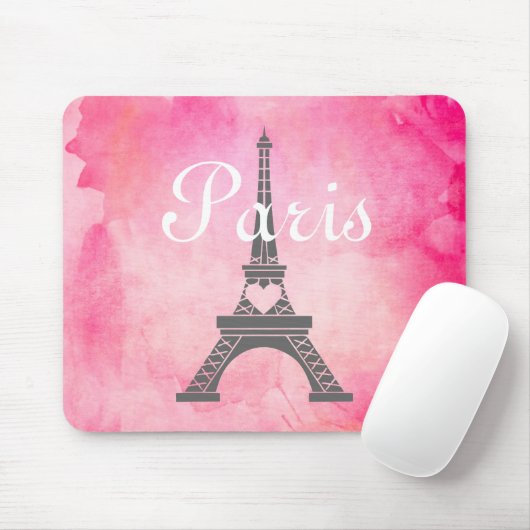 Französischer Girly rosa Aquarell-Paris-Eiffelturm Mousepad (Mit Mouse)