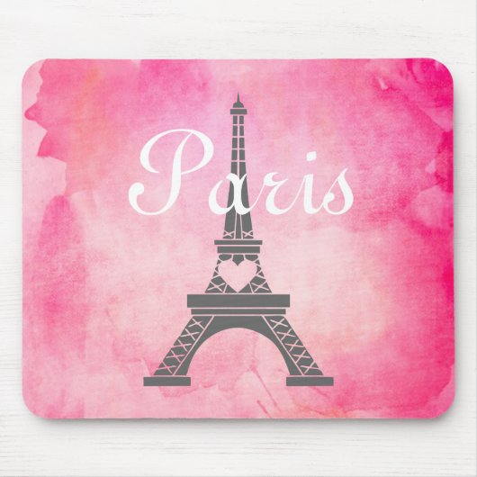 Französischer Girly rosa Aquarell-Paris-Eiffelturm Mousepad (Vorne)