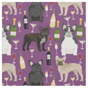 Französischer Hund und Wein lila Stoff