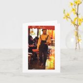 Französischer Kellner im Kunst-Druck Notecard Karte (Gelbe Blume)