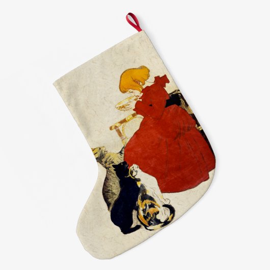 Französischer Kunst Nouveau Katzen Merrie Großer Weihnachtsstrumpf (Rückseite (Hängend))