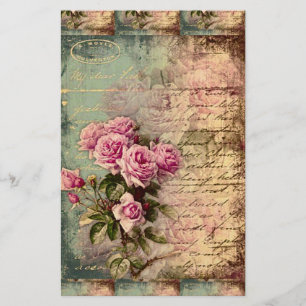 Französischer Land Chic, Shabby Chic, rosa Rosen, Briefpapier