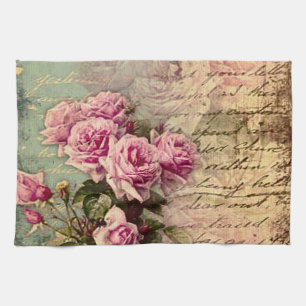 Französischer Land Chic, Shabby Chic, rosa Rosen, Geschirrtuch