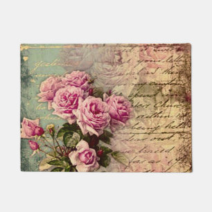 Französischer Landschick, Shabby Chic, rosa Rosen Fußmatte