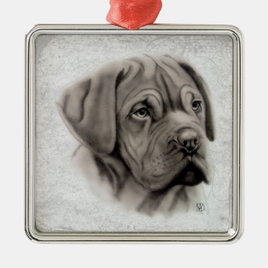 Französischer Mastiff Silbernes Ornament (Vorne)