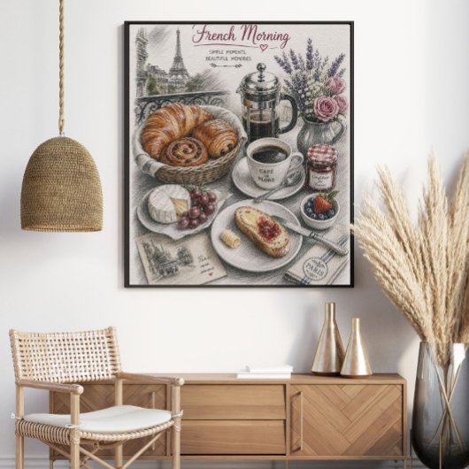 Französischer Morgen in Paris Frühstück Poster