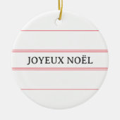 Französischer Name "Joyeux Noël" Red Stripe Keramik Ornament (Vorne)