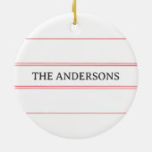 Französischer Name "Joyeux Noël" Red Stripe Keramik Ornament (Hinten)