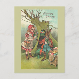Französischer Osterhase mit Pfeife Vintage Feiertagspostkarte