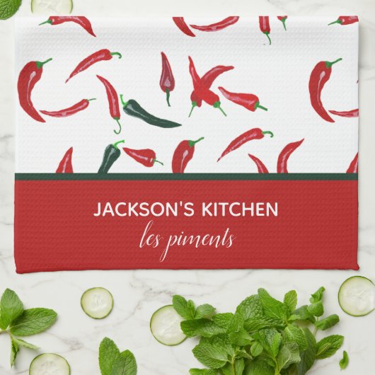 Französischer Personalisierter Wasserfarben, Rot u Geschirrtuch (Gefaltet)