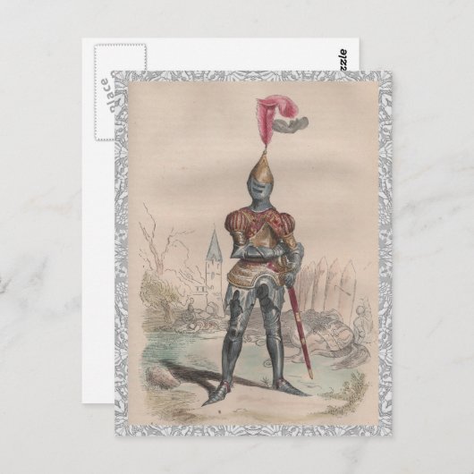 Französischer Ritter in Vollplatten-Rüstspitze Postkarte (Vorne/Hinten)