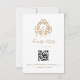 Französischer Rococo-Rosen-Monogramm-Hochzeits-QR- RSVP Karte