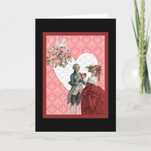 Französischer Rokoko Couple und Pink Damask Valent Feiertagskarte
