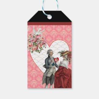 Französischer Rokoko Couple und Pink Damask Valent Geschenkanhänger