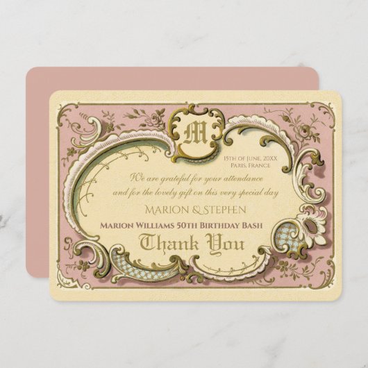 Französischer Rokoko Eleganter Rahmen Antique Gold Dankeskarte (Vorne/Hinten)