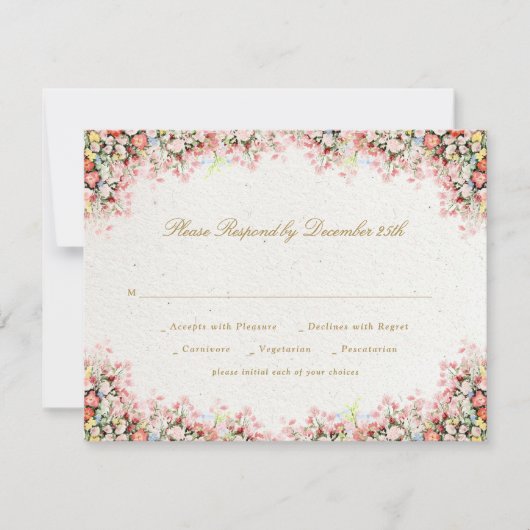 Französischer romantischer Garten Blumen Hochzeit RSVP Karte (Vorderseite)