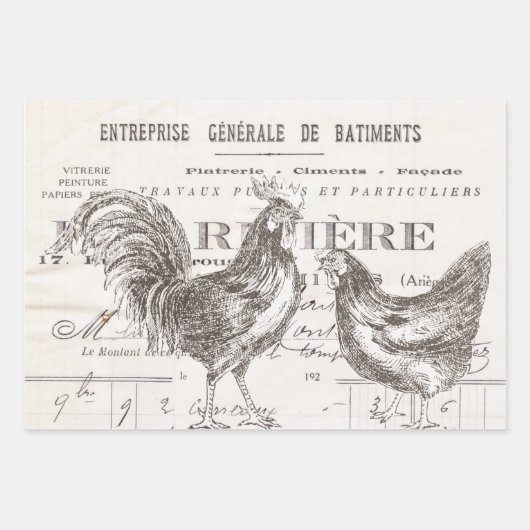 Französischer Rooster Hen Receipt Ephemera Decoupa Geschenkpapier Set (Vorderseite 2)