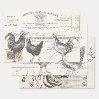 Französischer Rooster Hen Receipt Ephemera Decoupa Geschenkpapier Set