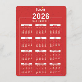 Französischer roter Kalender 2026 Begleitkarte