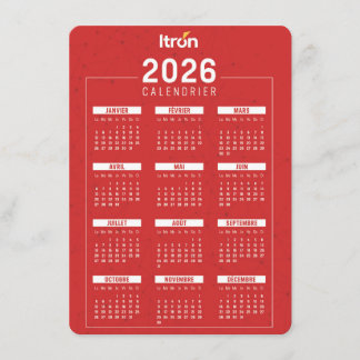 Französischer roter Kalender 2026 Begleitkarte