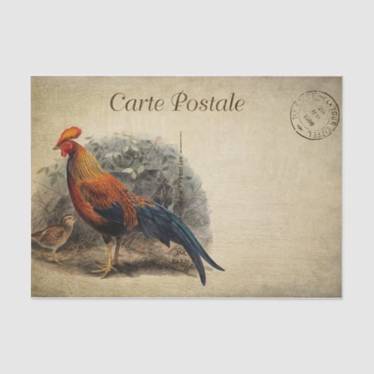 Französischer Stil Carte Postale Rooster Seidenpapier (Vorderseite)