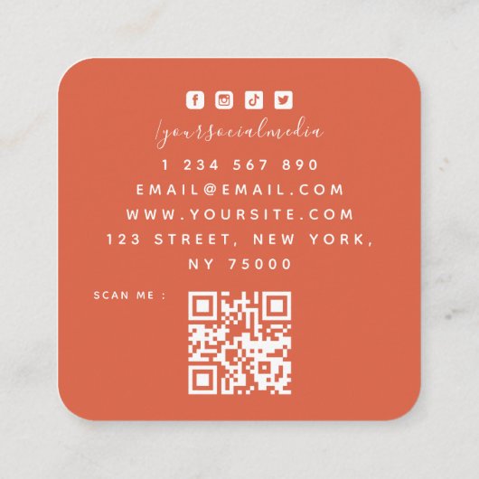 Französischer Süßkuchen QR Code Social Media Quadratische Visitenkarte (Rückseite)