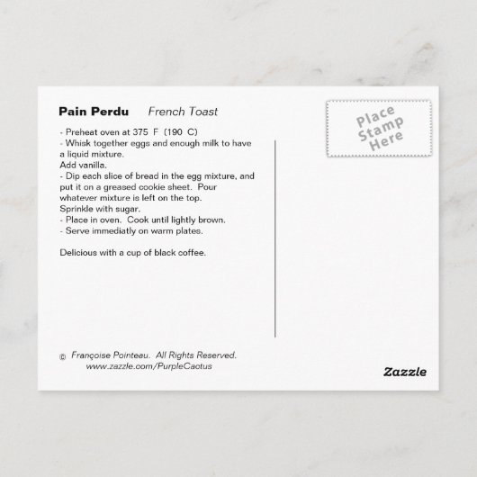 Französischer Toast Postkarte (Rückseite)