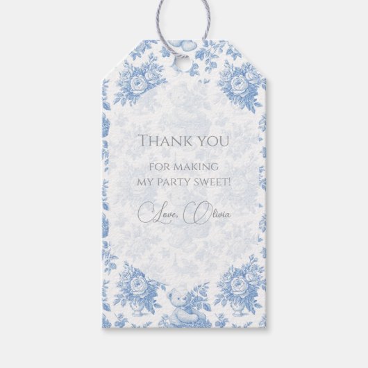 Französischer Toile-Floral-Bär Geschenkanhänger (Vorderseite)