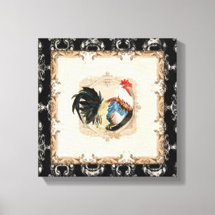 Französischer Toile Vintage-Stil Schwarz-Weiß-Hahn Leinwanddruck