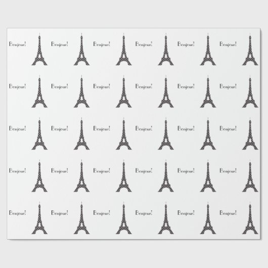 Französischer Tupfen-Schwarzweiss-Eiffelturm Geschenkpapier (Flach)