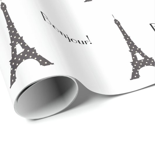 Französischer Tupfen-Schwarzweiss-Eiffelturm Geschenkpapier (Rolleneckpunkt)
