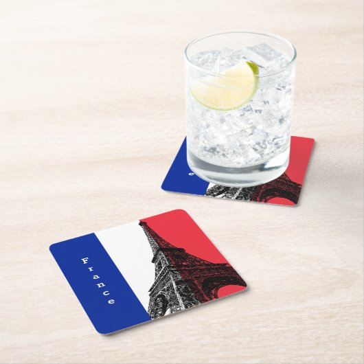 Französischer Untersetzer, Eiffelturm, romantische Rechteckiger Pappuntersetzer (Vor Ort)