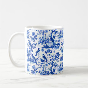 Französischer Vintage-Blau-Weiß-Blumen-Kaffeebeche Kaffeetasse