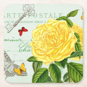Französischer vintage Blumenuntersetzer mit schöne Rechteckiger Pappuntersetzer