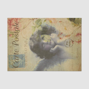 Französischer Vintage-Engel und Rosen-Decoupage Seidenpapier