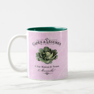 Französischer Vintage-Gemüse-Veganer-Kohl-Rosa Zweifarbige Tasse