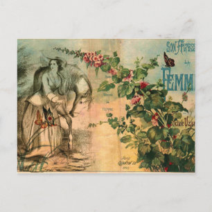 Französischer Vintage-Pferd, Frau, Blumen Postkarte